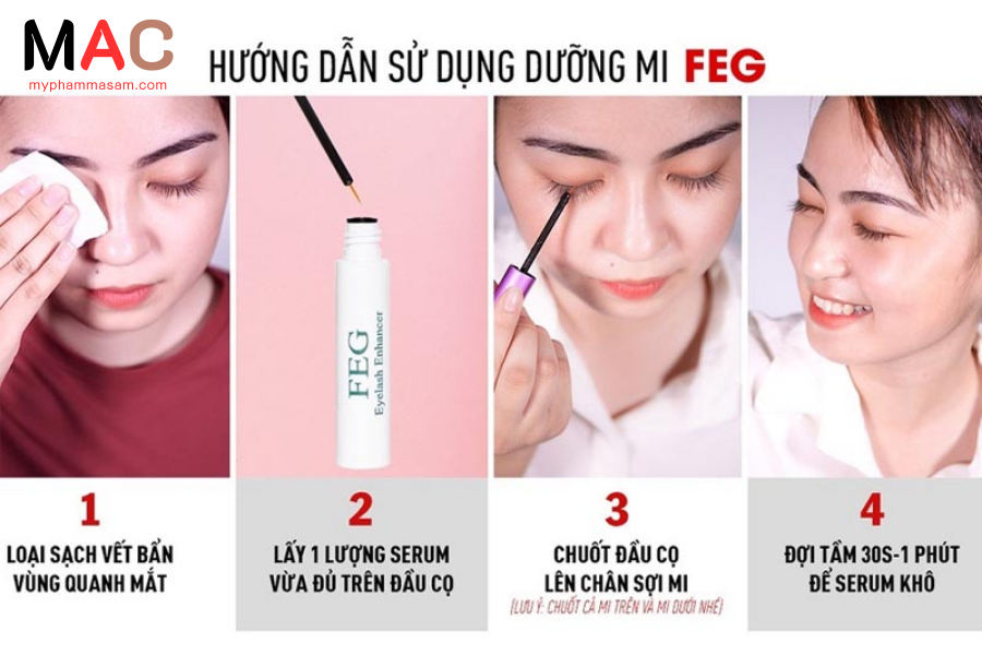 Hướng dẫn sử dụng dưỡng mi FEG xanh và hồng